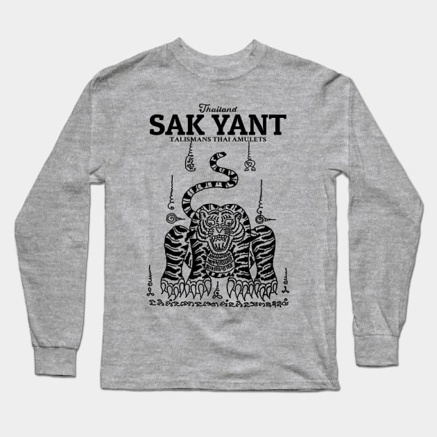 Muay Thai Sak Yant Tiger Long Sleeve T-Shirt by KewaleeTee